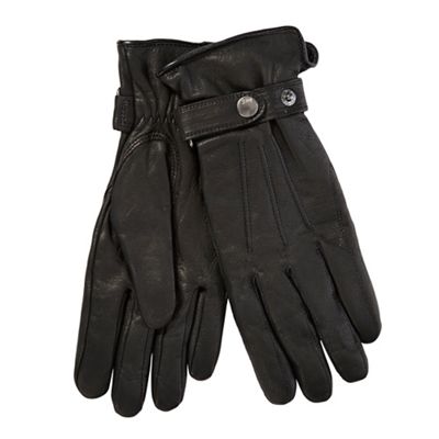 Black leather strap gloves